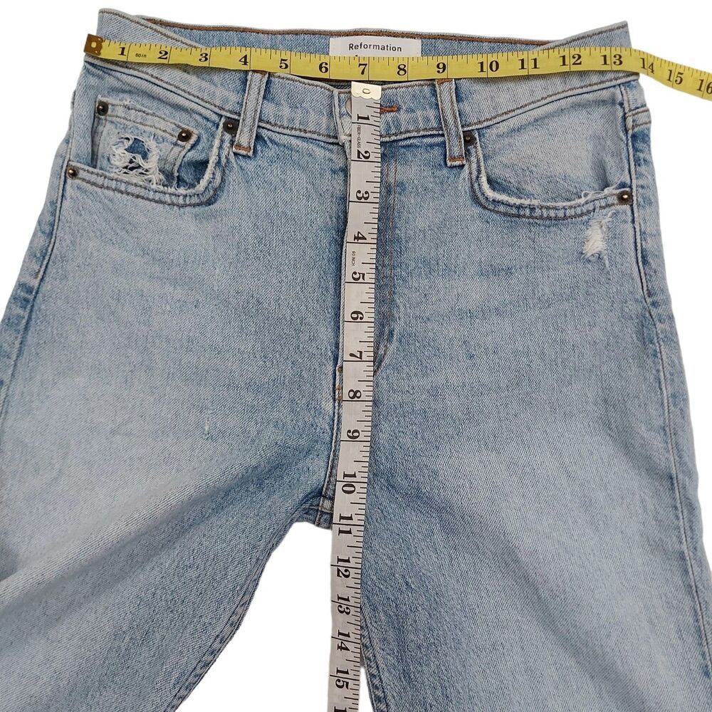Reformation Liza High Rise Straight Jean Womens 26 Blue Crete Destroyed Wash - Picture 11 of 12